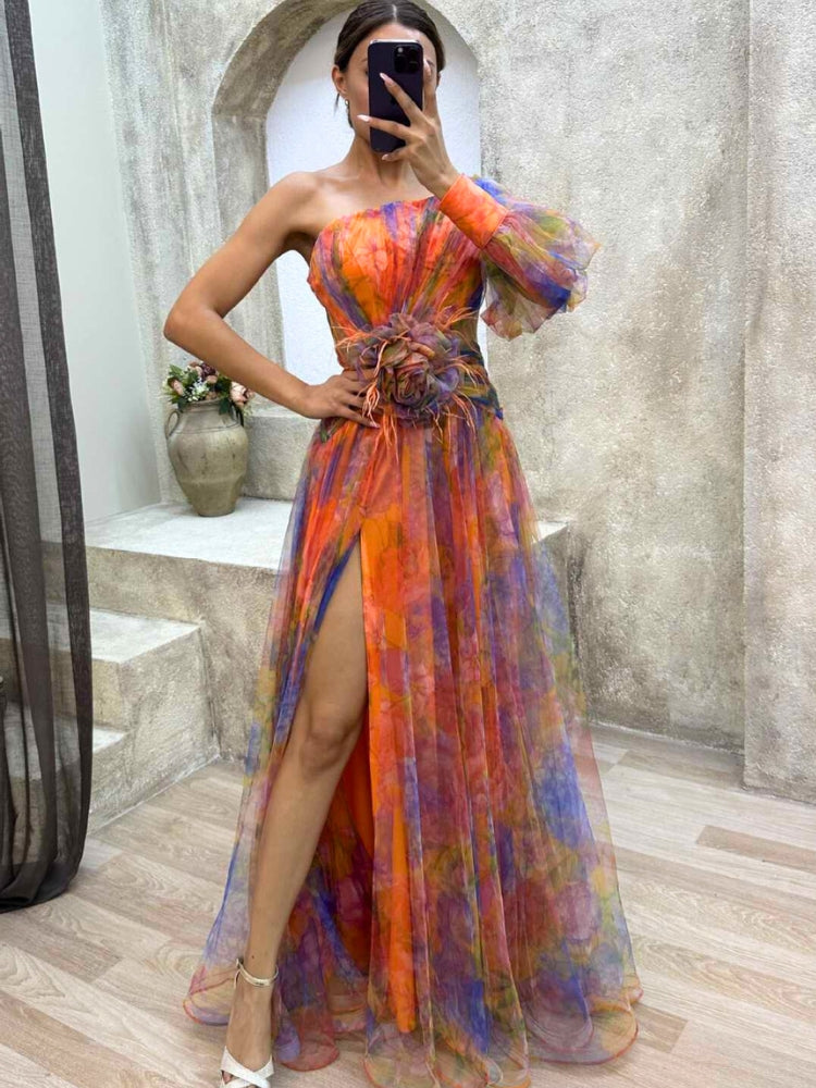 KAYLA - One-Shoulder Floral Maxi Dress