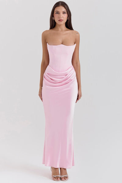 Hera - Elegant Retro Solid Colour Strapless Party Dress