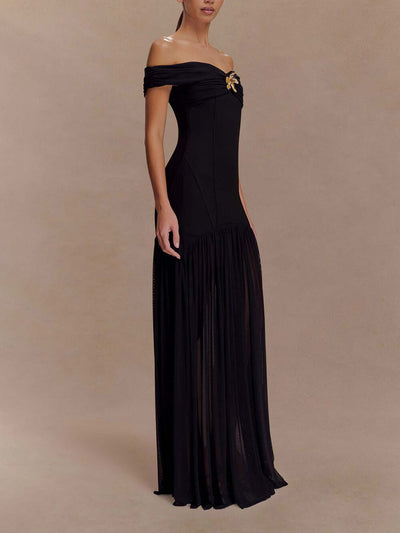 Elegant Floral-Embellished Strapless Bodycon Maxi Dress