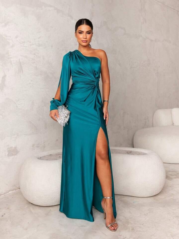 Victoria | Elegant Silk Dress with Slit