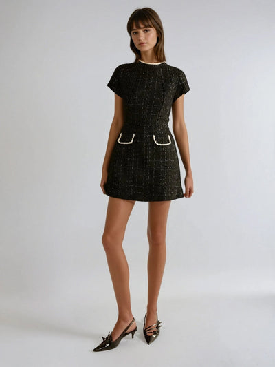 Slim Fit Elegant Style Short Sleeve Tweed Dress