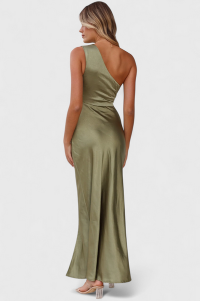 Josefa One Shoulder Dress with Pleats and High Slit