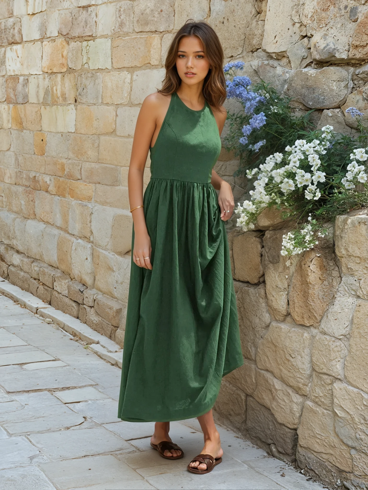 Always Elegant Solid Halter Long Dress