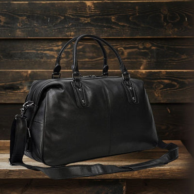 Lawrence - Black Leather Travel Bag