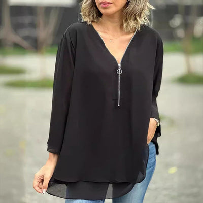 Heidi | V-Neck Flowy Zipped Top