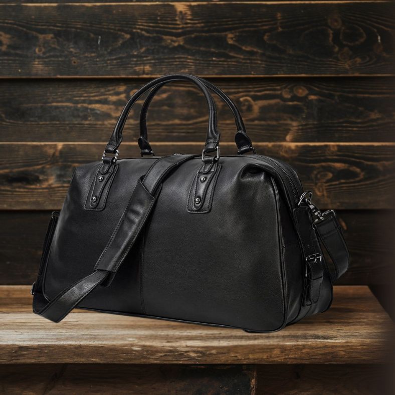 Lawrence - Black Leather Travel Bag