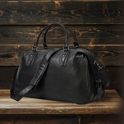 Lawrence - Black Leather Travel Bag