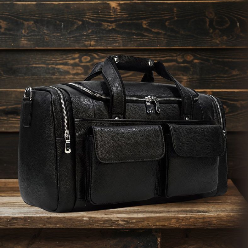 Carl - Black Leather Travel Tote