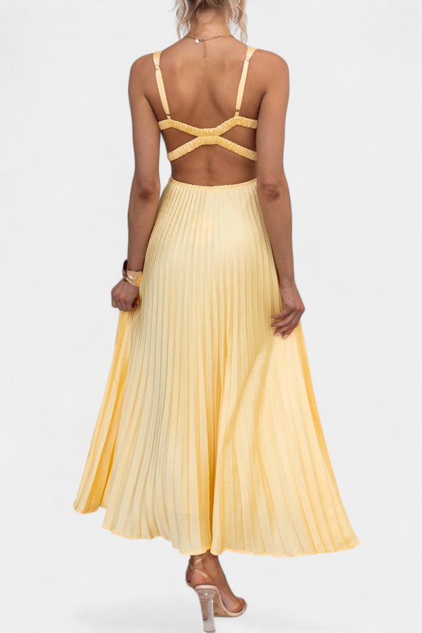 Arlena Strappy Pleated Dress with Crisscross Back