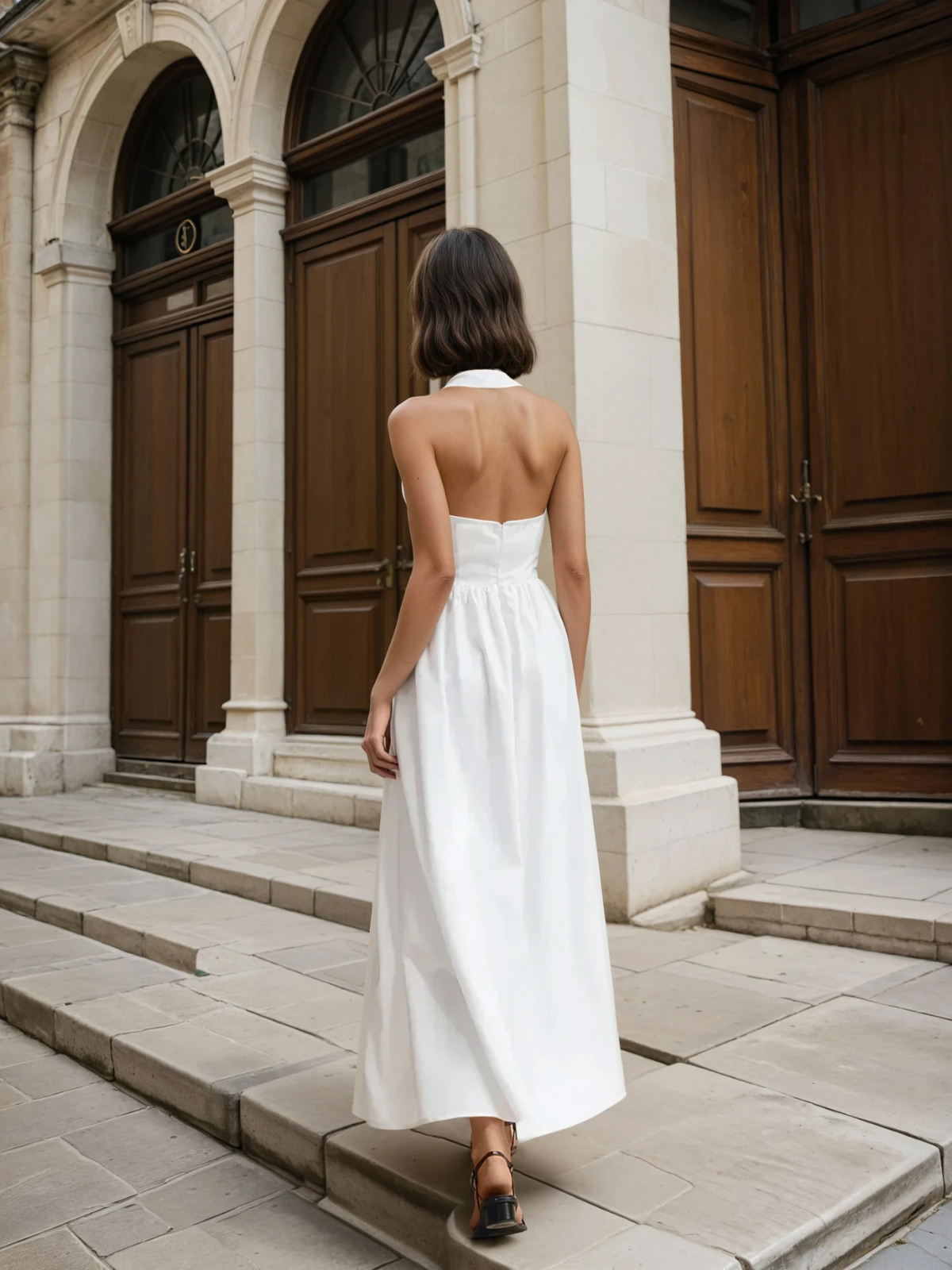 Simple and Chic Cotton & Linen Halter A-Line Long Dress