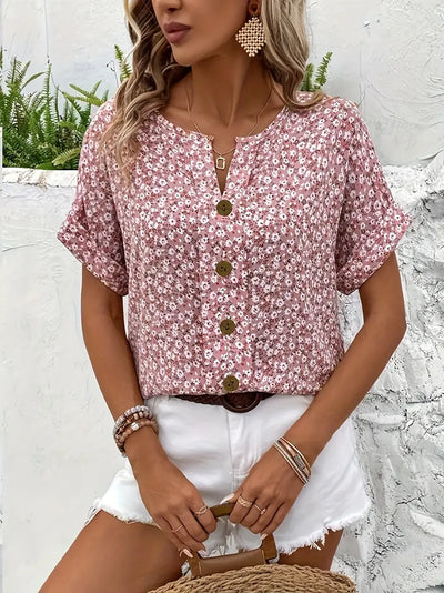 Cindy | Floral Print Notched Collar Blouse