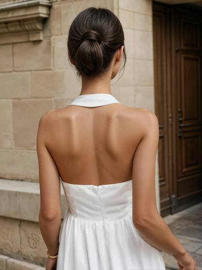 Simple and Chic Cotton & Linen Halter A-Line Long Dress