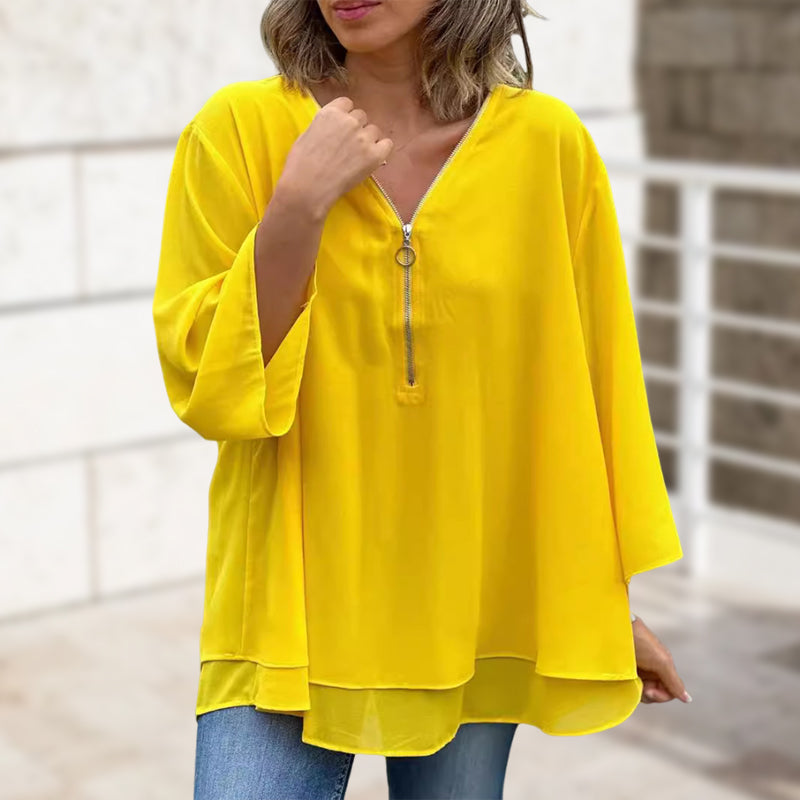 Heidi | V-Neck Flowy Zipped Top