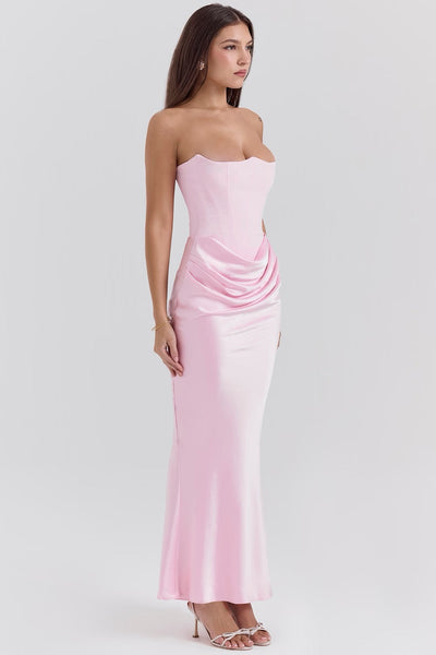 Hera - Elegant Retro Solid Colour Strapless Party Dress