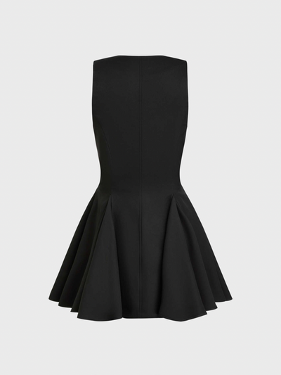 V-neck Solid Button Ruffle Hem Mini Dress