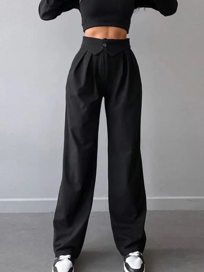 Street Fold Over Waistband Straight Leg Dress Trousers