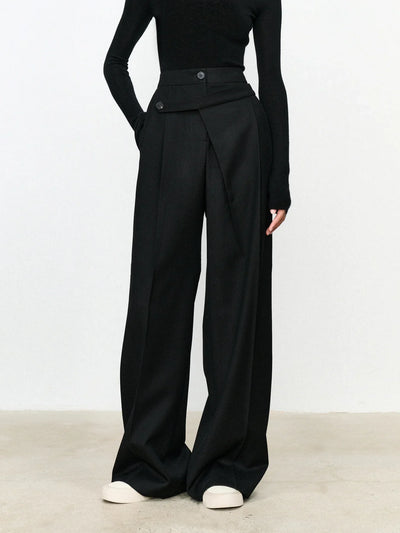 Asymmetric Layer Button Straight Leg Dress Trousers