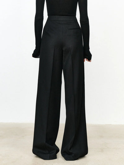 Asymmetric Layer Button Straight Leg Dress Trousers