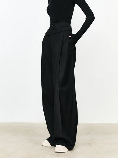 Asymmetric Layer Button Straight Leg Dress Trousers