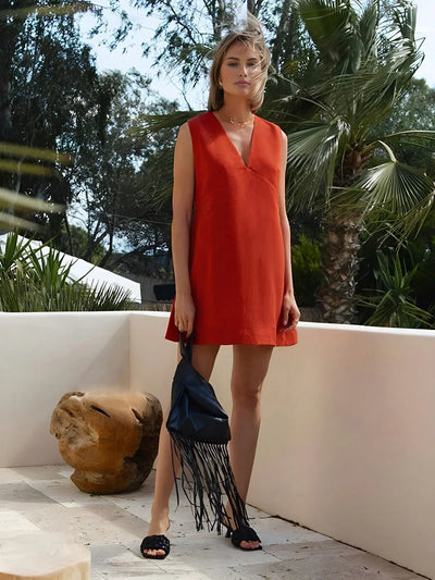 Always Casual Cotton & Linen V-Neck Short Dress