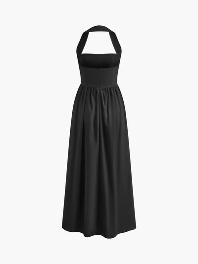 Simple and Chic Cotton & Linen Halter A-Line Long Dress