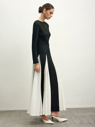 Colour Block Chiffon Flowing Dress