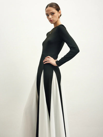 Colour Block Chiffon Flowing Dress