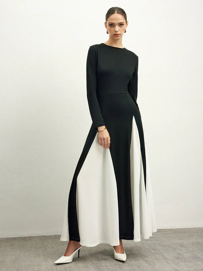 Colour Block Chiffon Flowing Dress