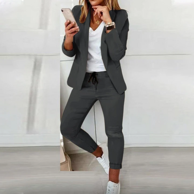 Ava - Slim Fit Solid Color Blazer Pants Set