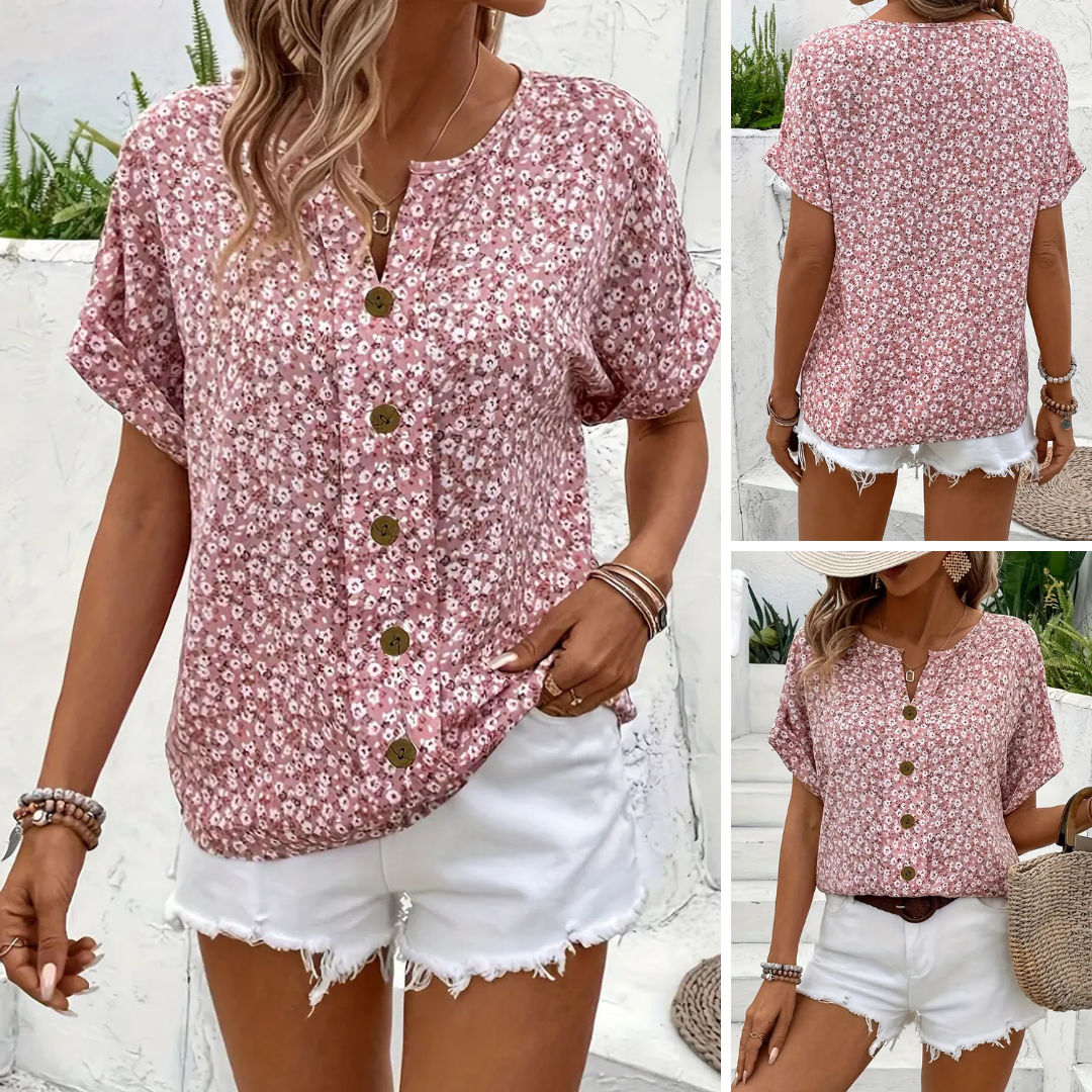 Cindy | Floral Print Notched Collar Blouse