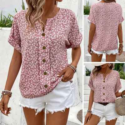Cindy | Floral Print Notched Collar Blouse