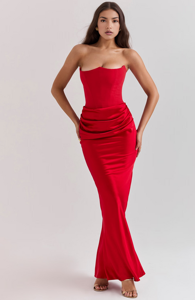 Hera - Elegant Retro Solid Colour Strapless Party Dress