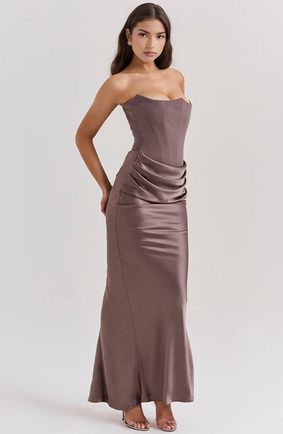 Hera - Elegant Retro Solid Colour Strapless Party Dress