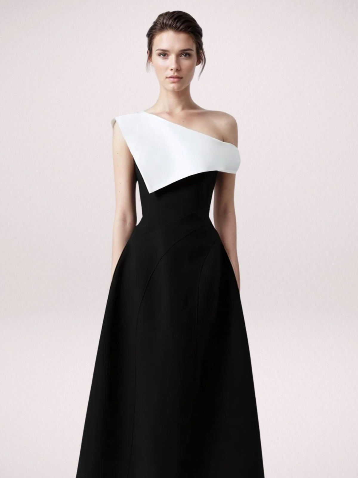 Classic Elegance Black And White Off-Shoulder Dress