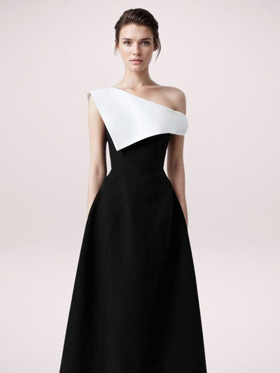 Classic Elegance Black And White Off-Shoulder Dress