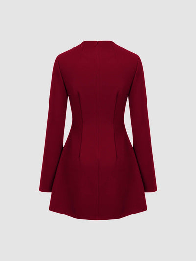 High Neck Solid Long Sleeve Mini Dress
