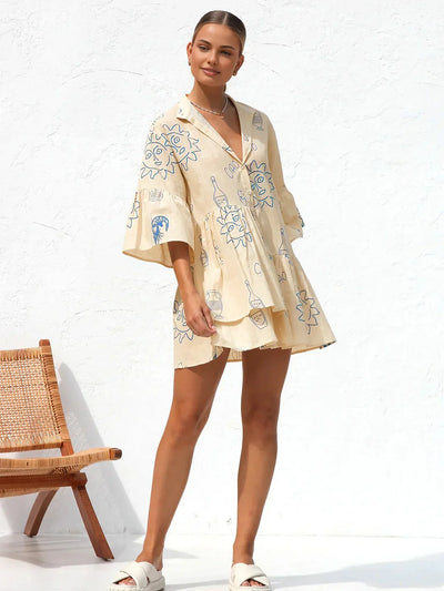 Casual Style Oversized Sun Print Short Dress