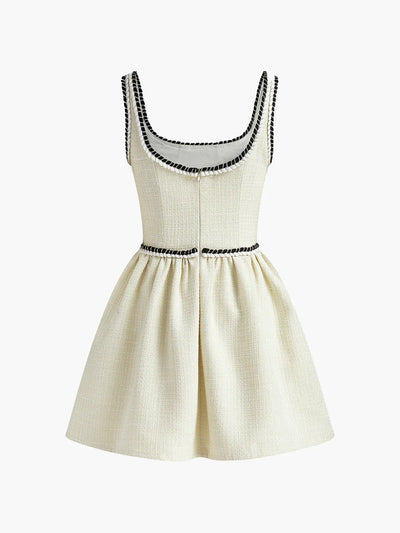 Elegant Style Tweed Pleated Strappy Dress