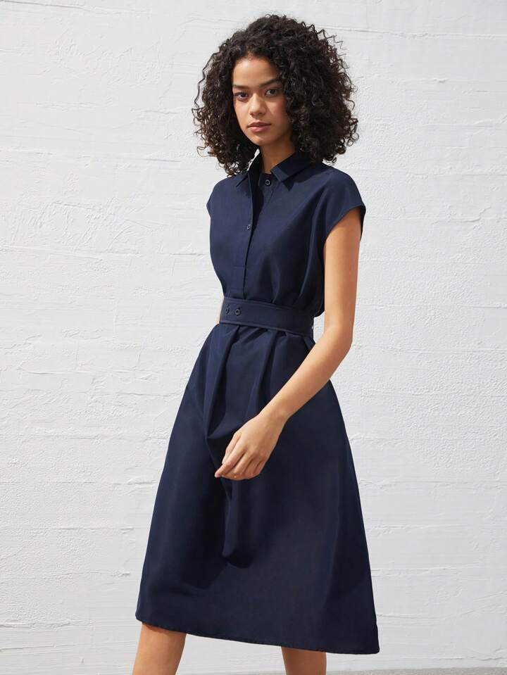 Refined Chic Navy Blue Midi Dress