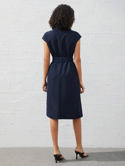Refined Chic Navy Blue Midi Dress