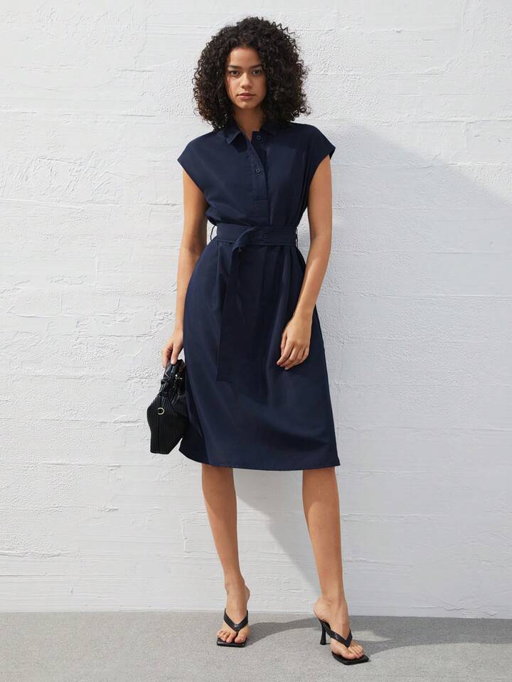 Refined Chic Navy Blue Midi Dress