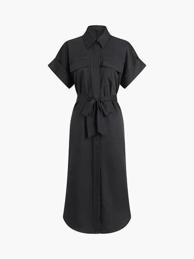 Always Elegant Polo Pockets Tied Midi Dress