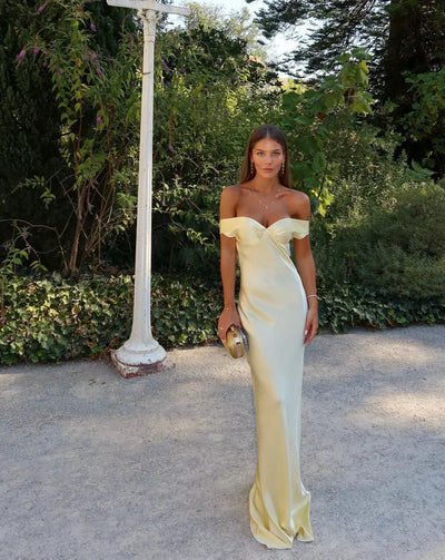 Dove - Strapless Satin Off-Shoulder Evening Dress