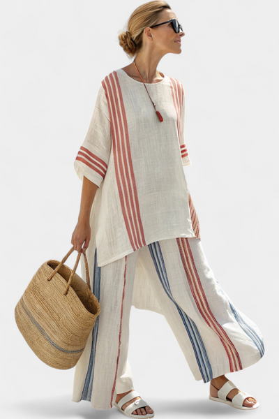 Bahia - Ethnic Bamboo Linen Set with Stripes and Wide Cut