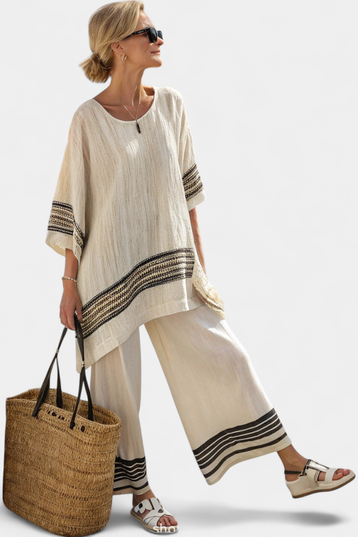 Bahia - Ethnic Bamboo Linen Set with Stripes and Wide Cut