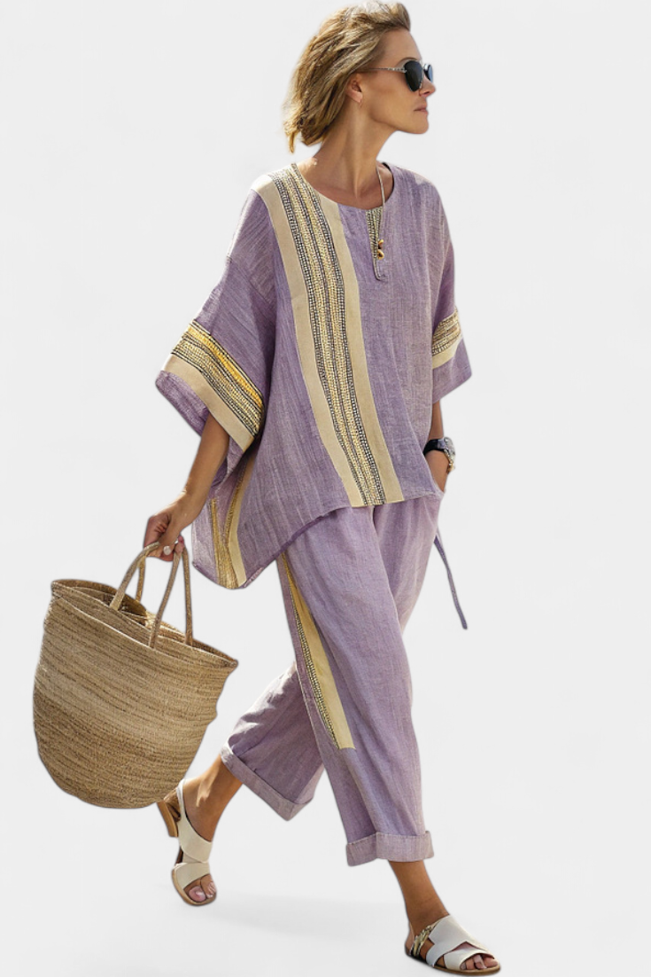 Bahia - Ethnic Bamboo Linen Set with Stripes and Wide Cut