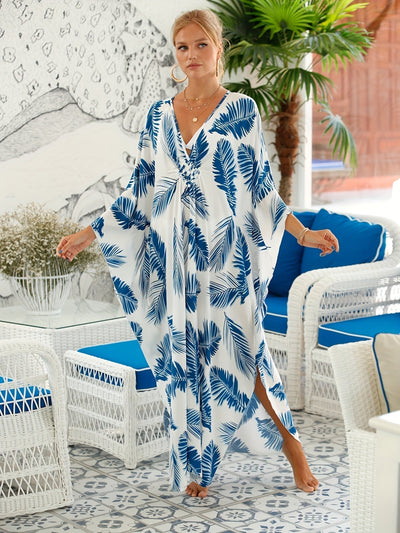 Natalie - Blue Palm Breezy Dress