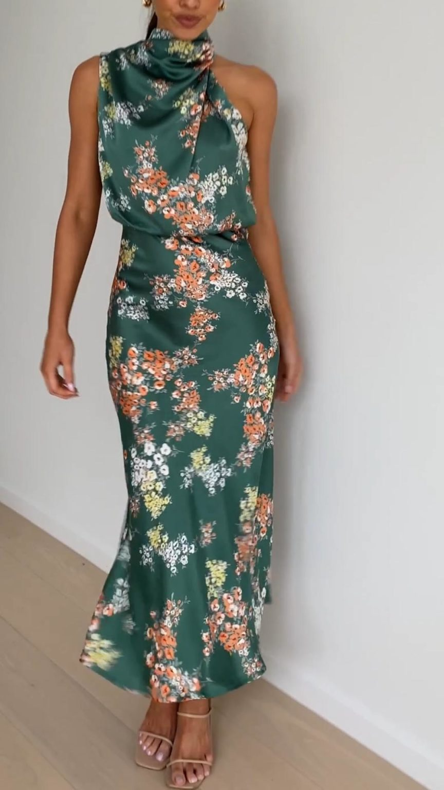Toperth Elegant High Neck Floral Maxi Dress