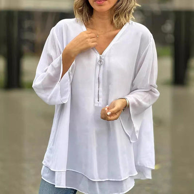 Heidi | V-Neck Flowy Zipped Top